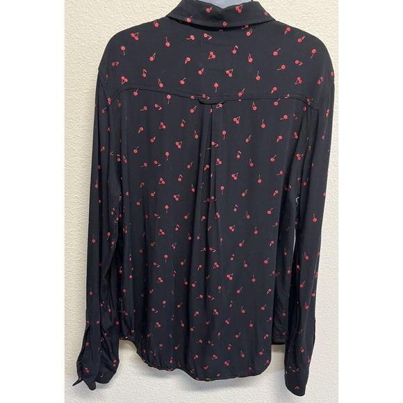 RAILS Women’s Rocsi Metallic Cherry Print Button Down Shirt Black Red Size S - Picture 10 of 11